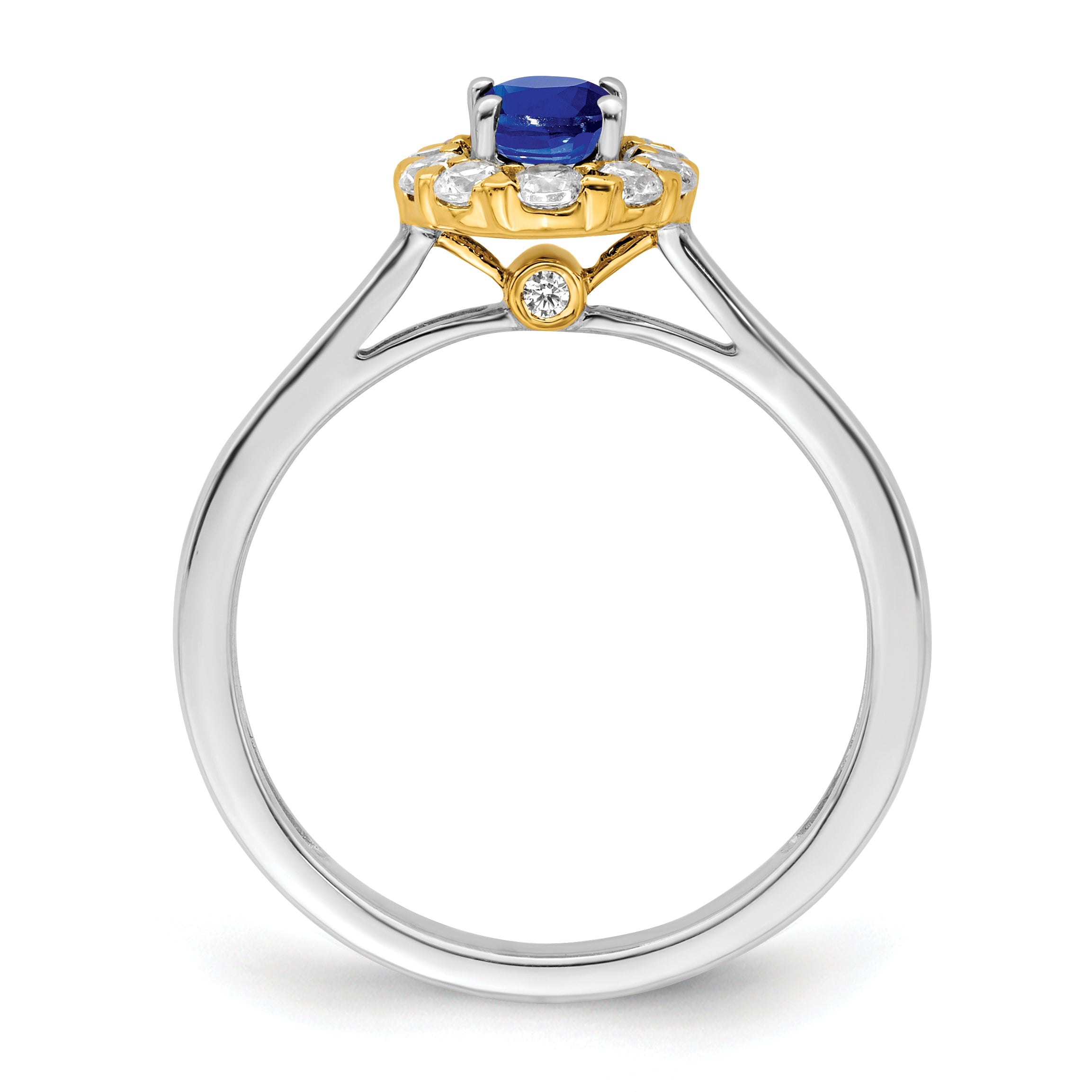 14k Two-tone Sapphire and Diamond Halo Ring