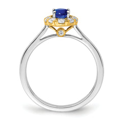 14k Two-tone Sapphire and Diamond Halo Ring