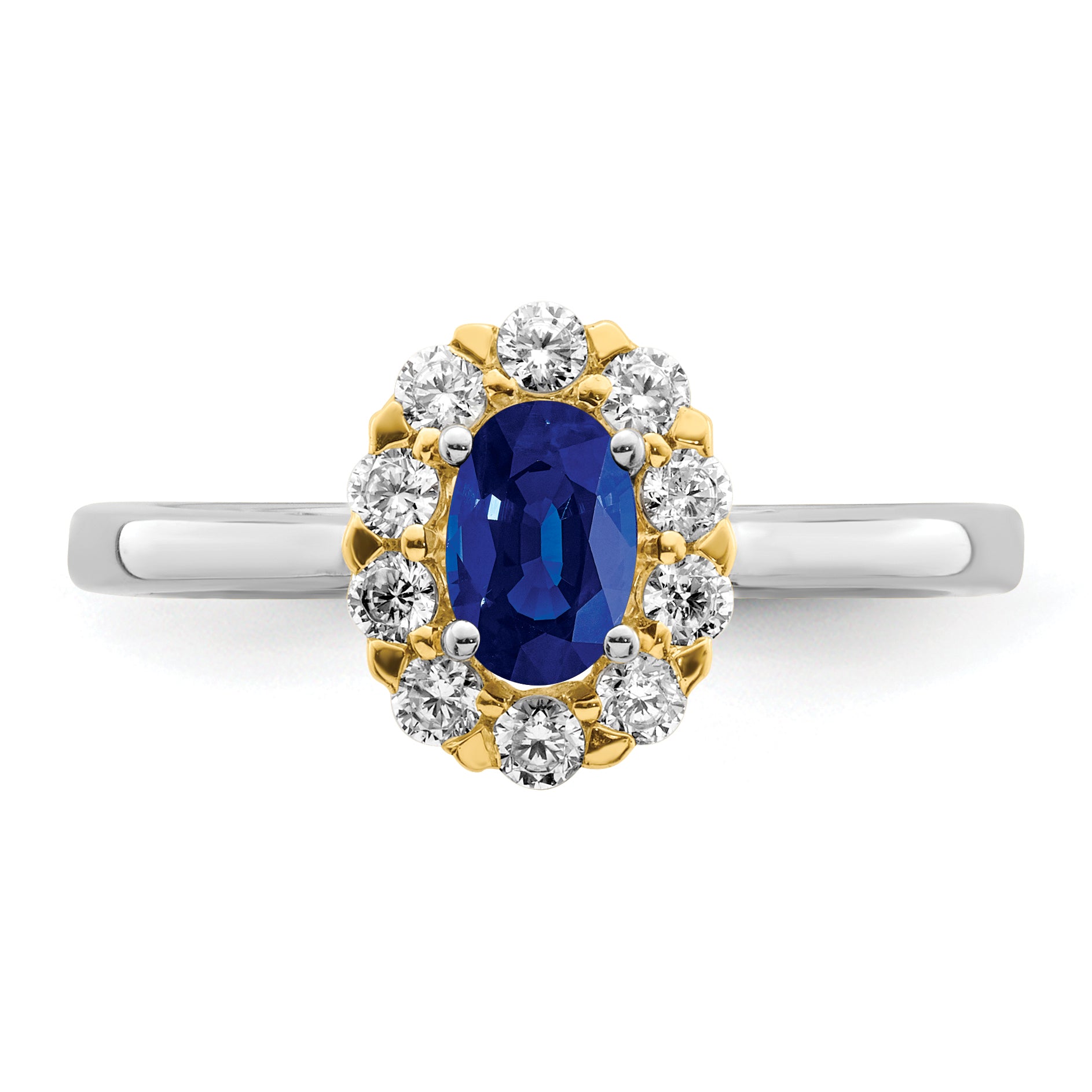14k Two-tone Sapphire and Diamond Halo Ring
