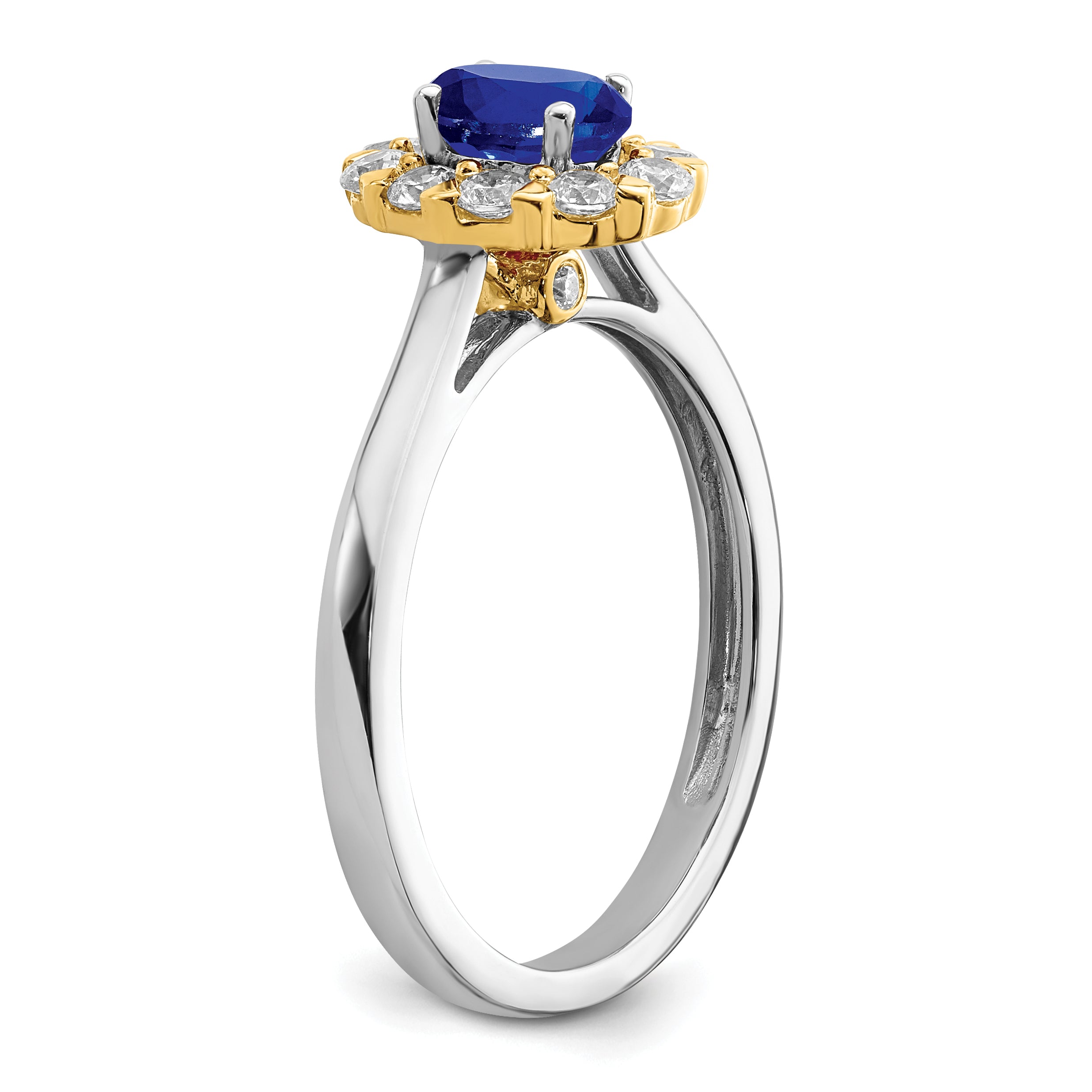 14k Two-tone Sapphire and Diamond Halo Ring