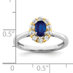 14k Two-Tone 5/8 carat Lab Grown Diamond VS/SI+ G+ and Oval Lab Created Blue Sapphire Halo Fashion Ring