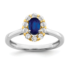14k Two-Tone 5/8 carat Lab Grown Diamond VS/SI+ G+ and Oval Lab Created Blue Sapphire Halo Fashion Ring