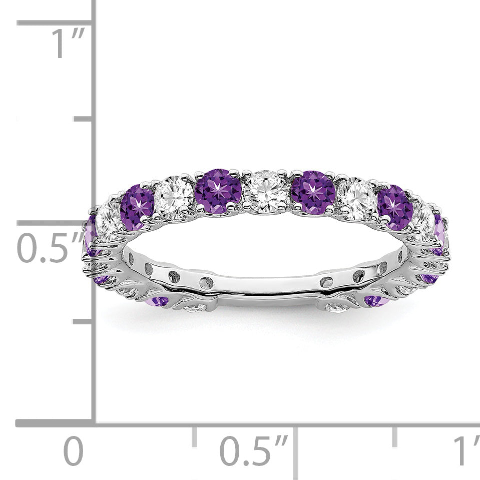 14k White Gold Amethyst and Diamond Band