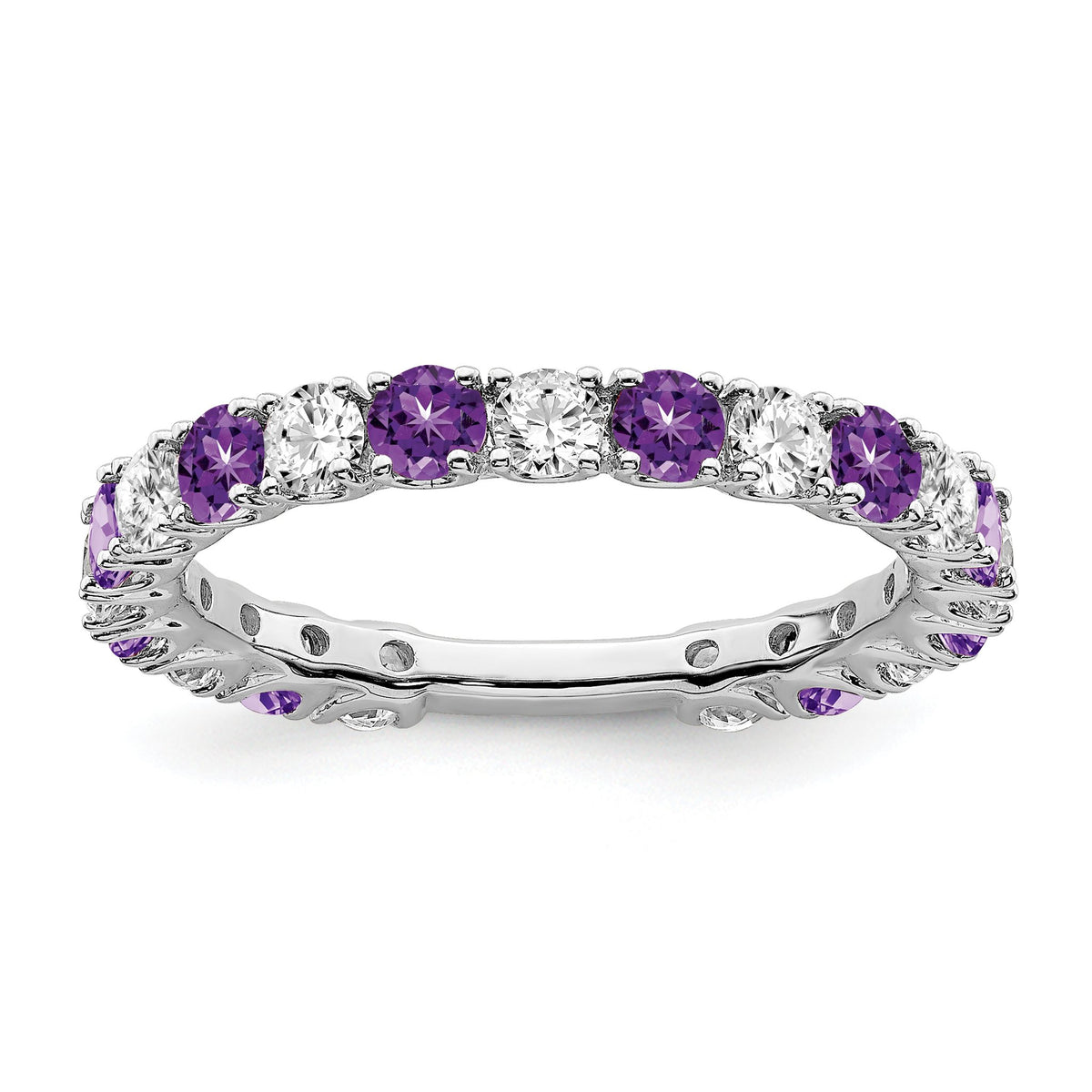 Amethyst & Diamond Band in 14K White Gold, 2.5mm (3/4 ct. tw.), Size 7 - Sophia Jewelers Main image