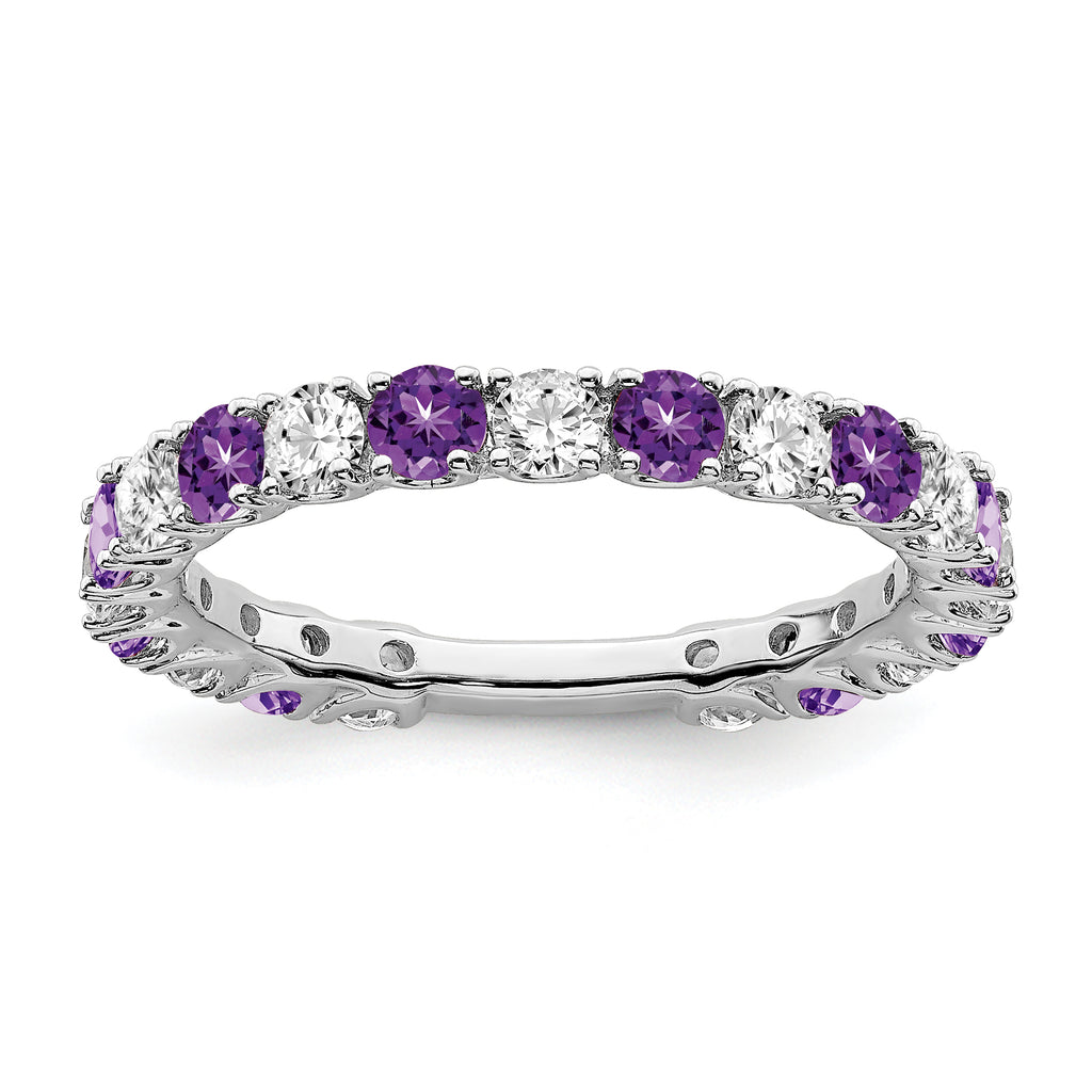 14k White Gold Amethyst and Diamond Band