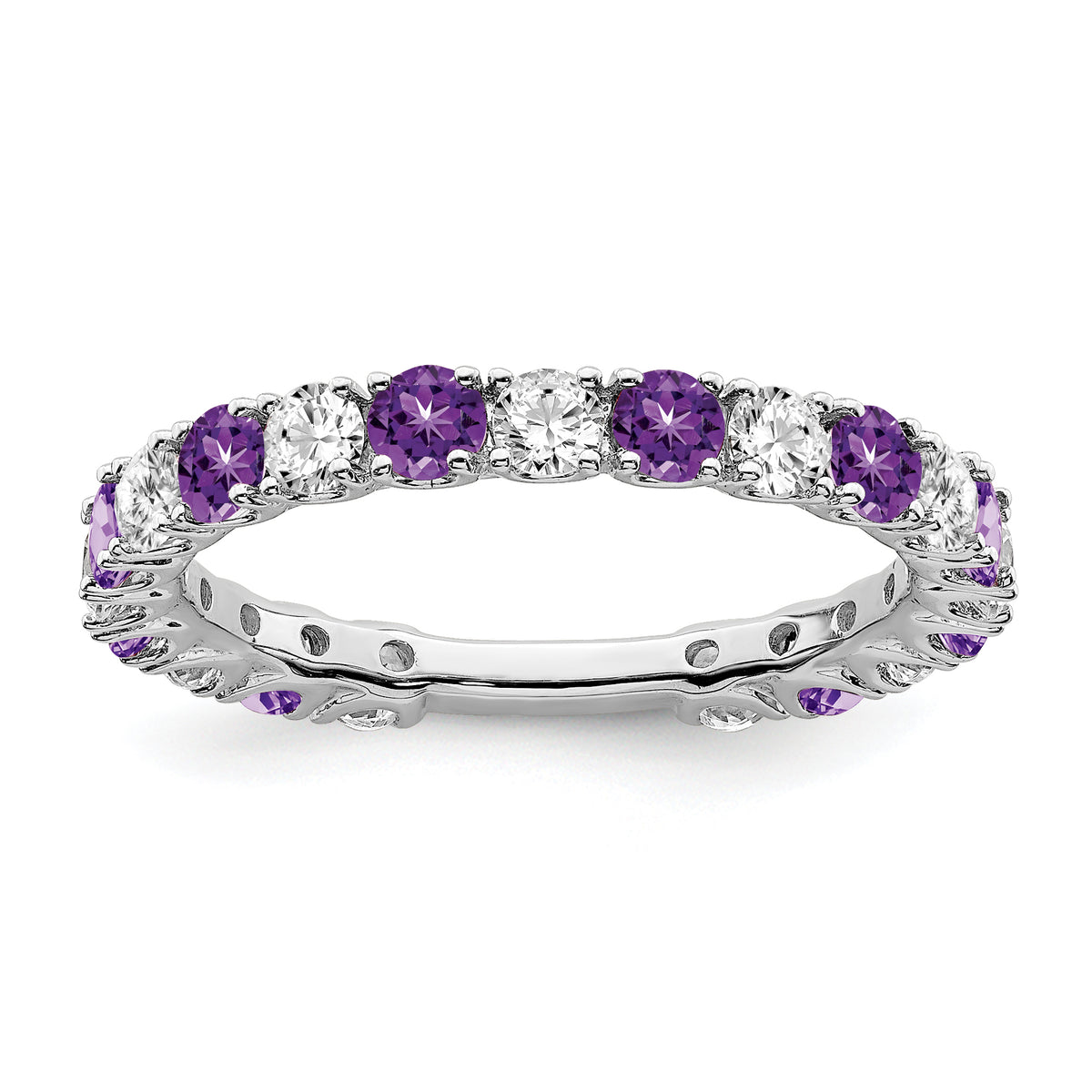 14k White Gold Amethyst and Diamond Band