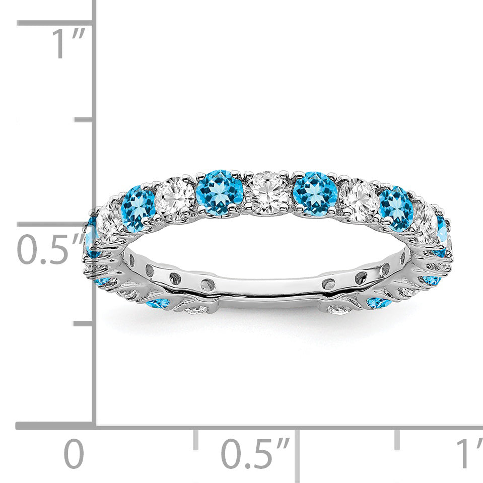 14k White Gold Blue Topaz and Diamond Band