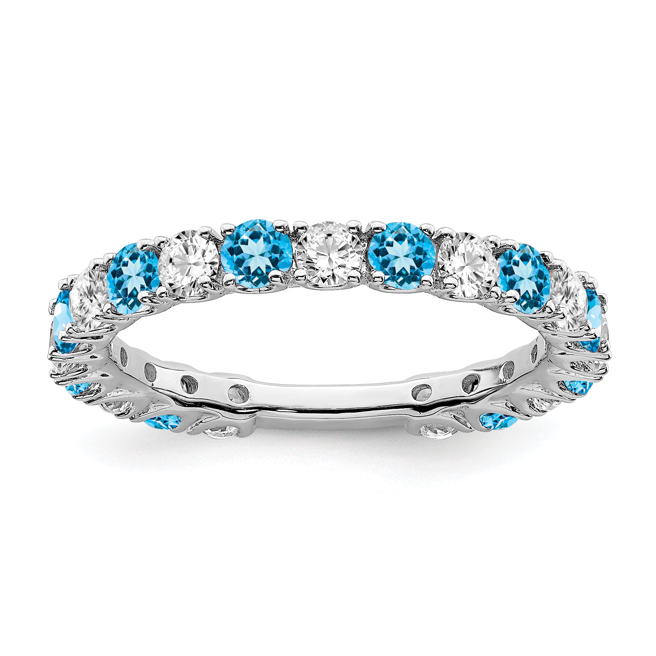 14k White Gold Blue Topaz and Diamond Band