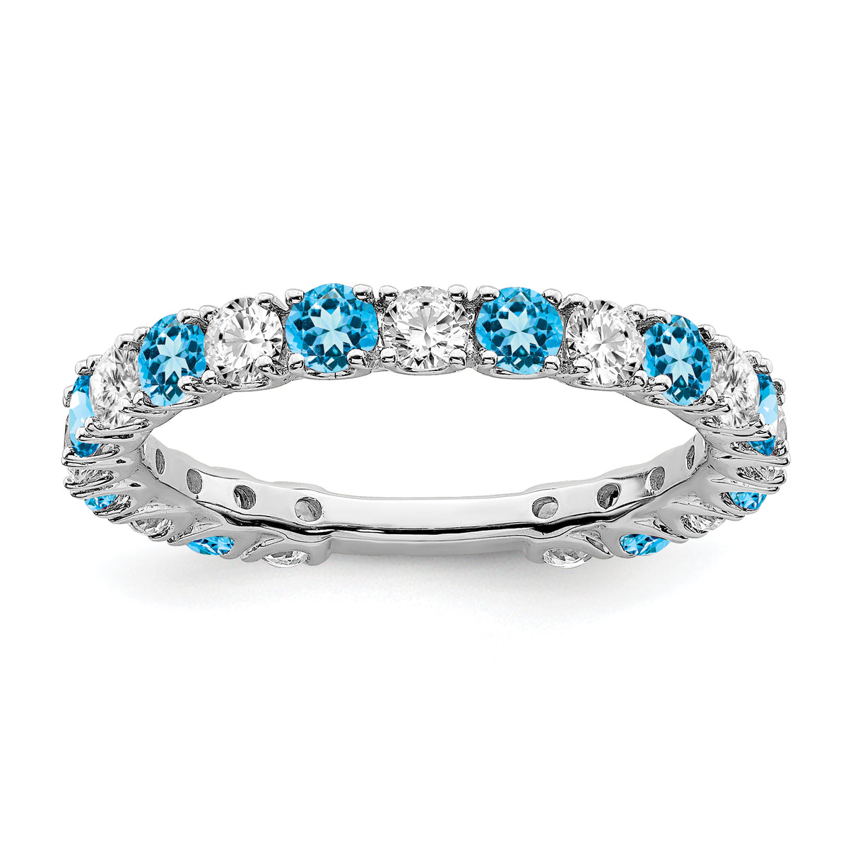14k White Gold Blue Topaz and Diamond Band