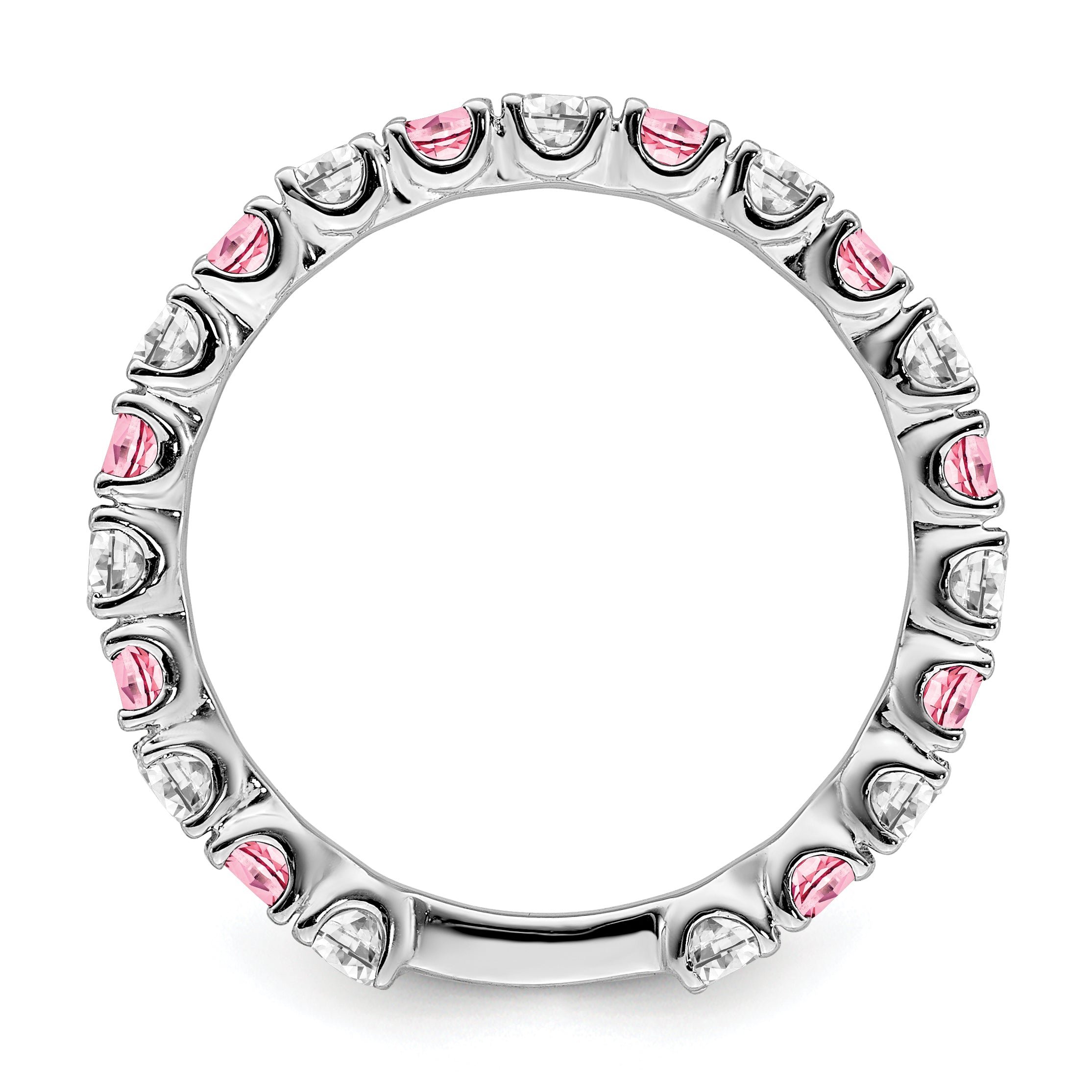 14k White Gold Created Pink Sapphire and Diamond Band