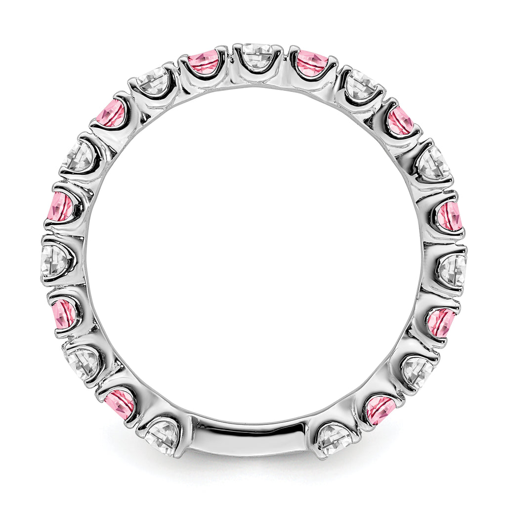 14k White Gold Created Pink Sapphire and Diamond Band