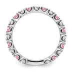 14k White Gold Created Pink Sapphire and Diamond Band