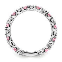 14k White Gold Created Pink Sapphire and Diamond Band