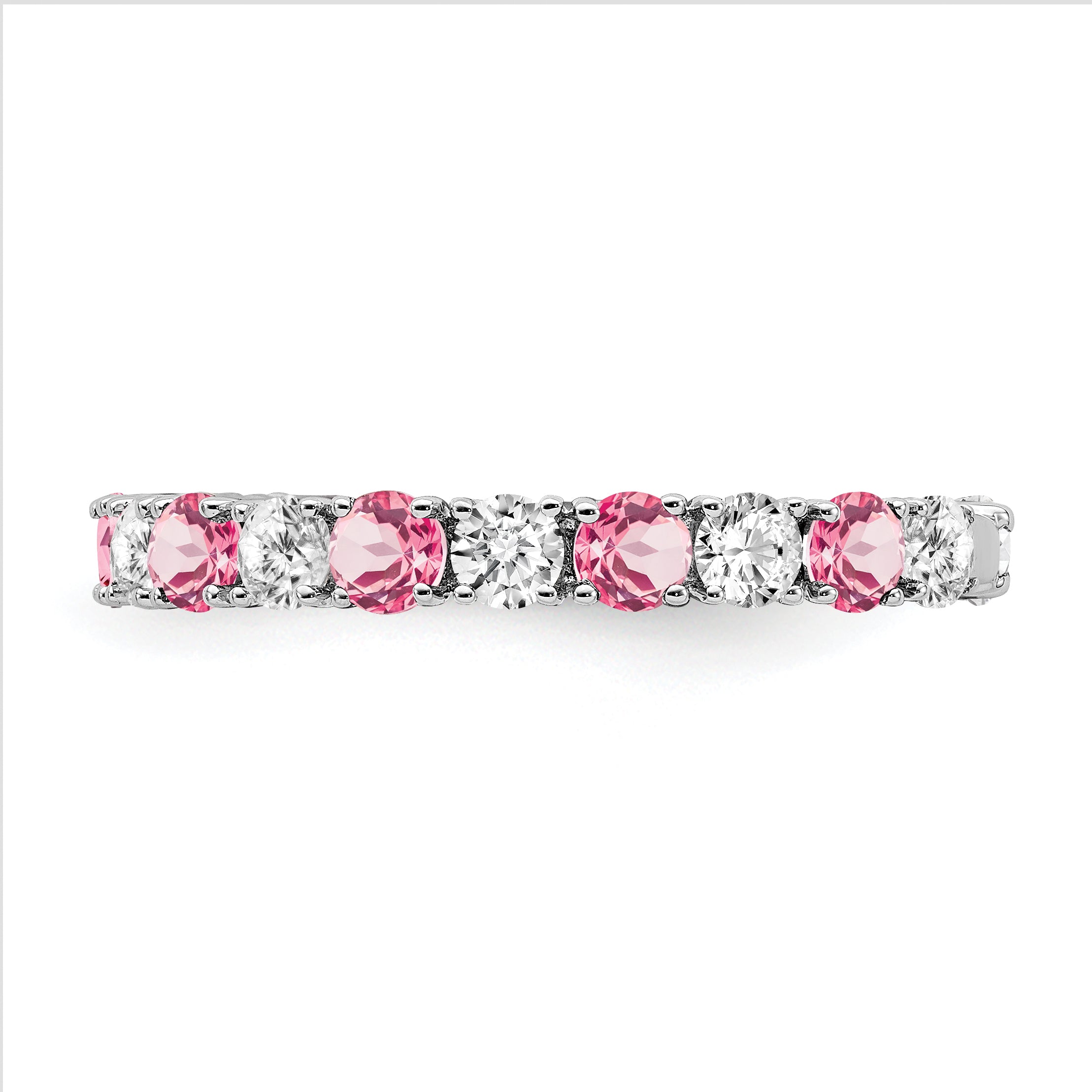 14k White Gold Created Pink Sapphire and Diamond Band