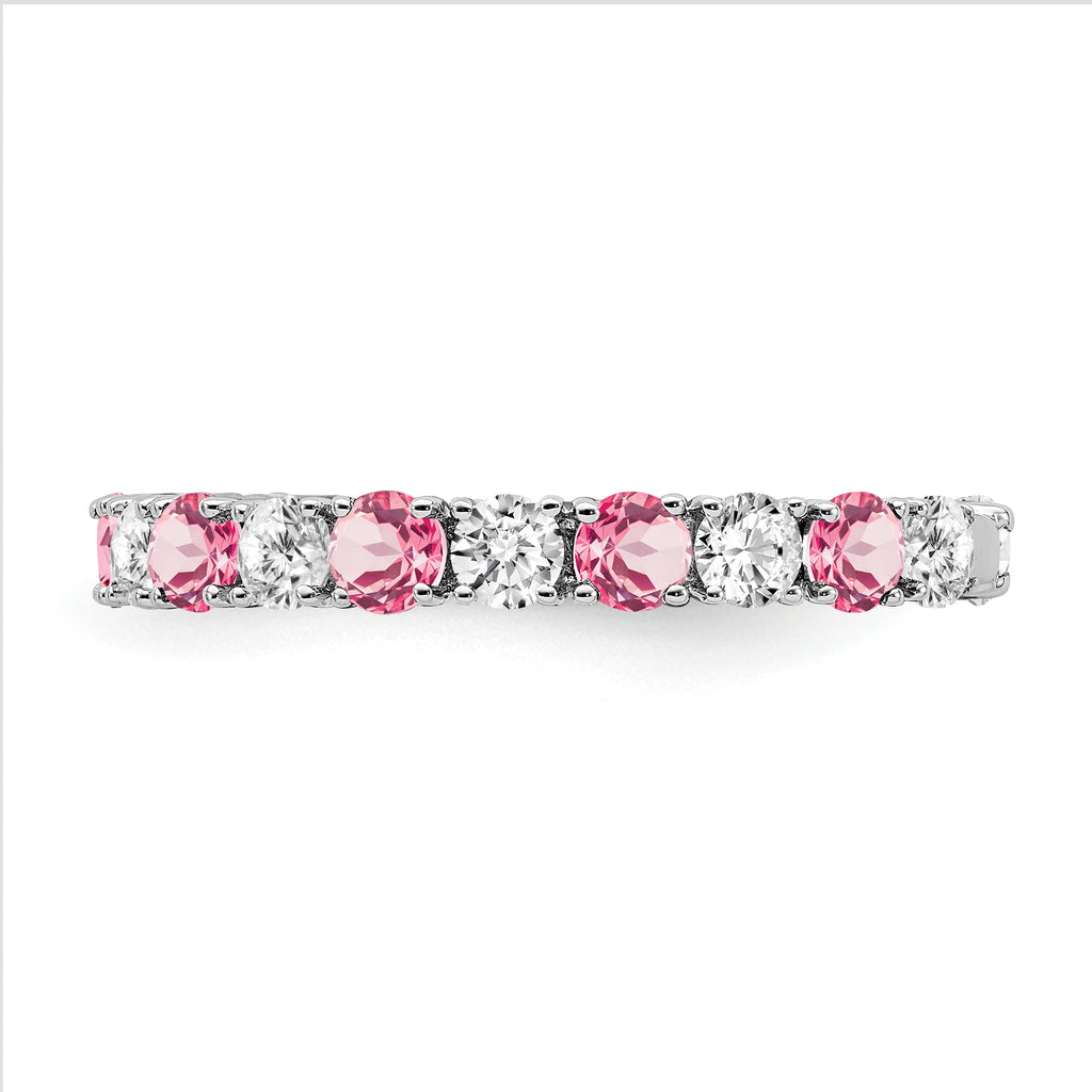14k White Gold Created Pink Sapphire and Diamond Band