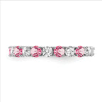 14k White Gold Created Pink Sapphire and Diamond Band