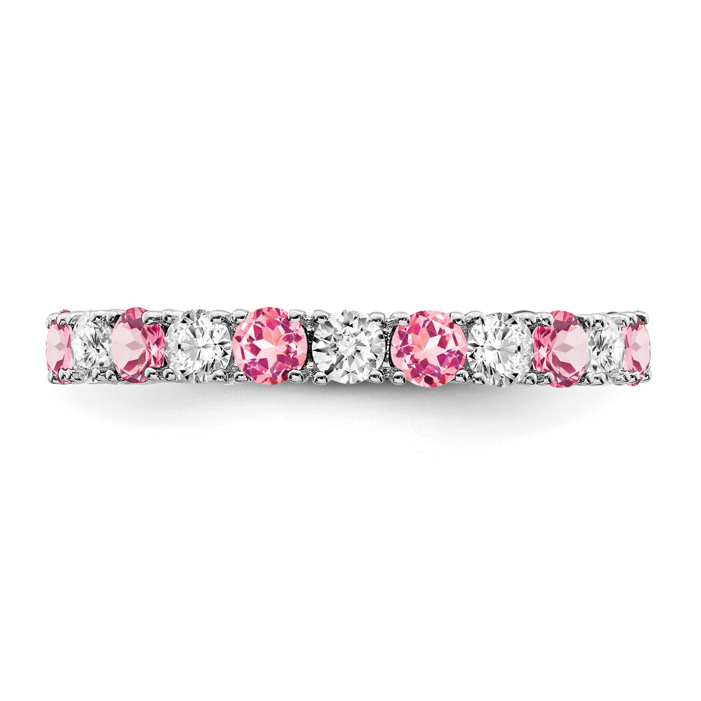 14k White Gold Created Pink Sapphire and Diamond Band