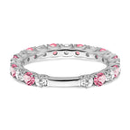 14k White Gold Created Pink Sapphire and Diamond Band