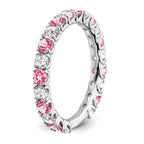 14k White Gold Created Pink Sapphire and Diamond Band