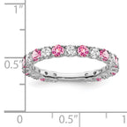 14k White Gold Created Pink Sapphire and Diamond Band