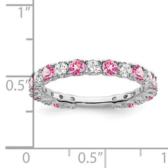 14k White Gold Created Pink Sapphire and Diamond Band