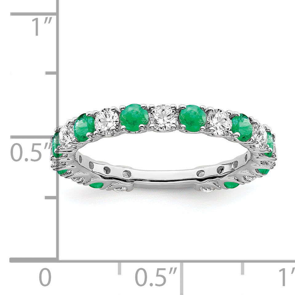 14k White Gold Created Emerald and Diamond Band