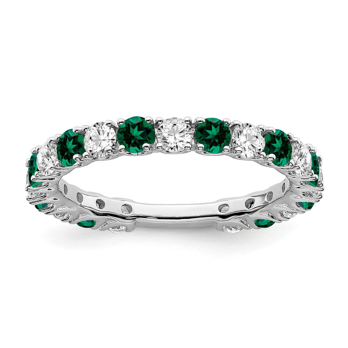 Created Emerald & Diamond Band in 14K White Gold, 2.5mm (3/4 ct. tw.), Size 7 - Sophia Jewelers Main image