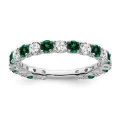 14k White Gold Created Emerald and Diamond Band