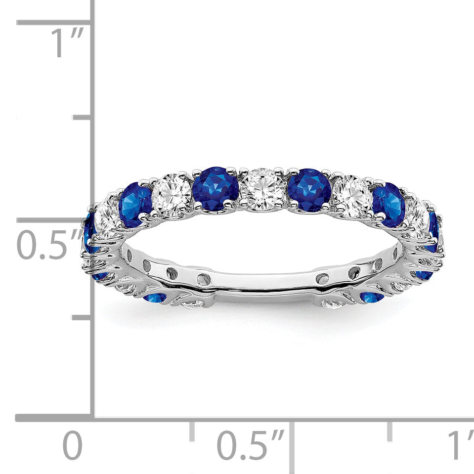 14k White Gold Created Sapphire and Diamond Band