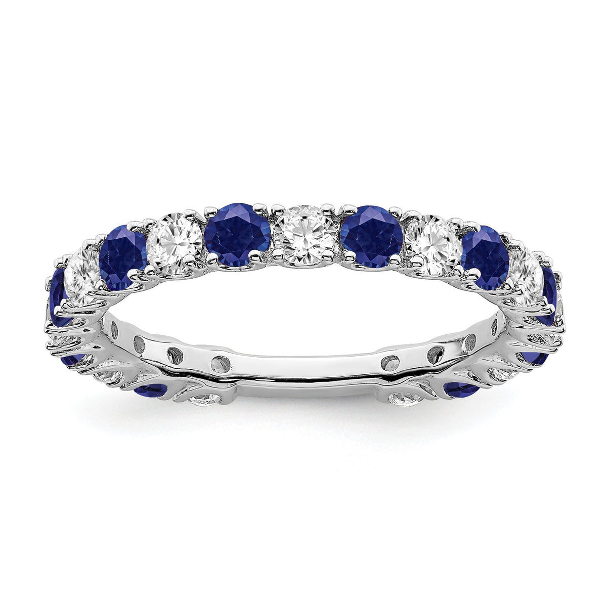 Created Sapphire & Diamond Band in 14K White Gold, 2.5mm (3/4 ct. tw.), Size 7 - Sophia Jewelers Main image
