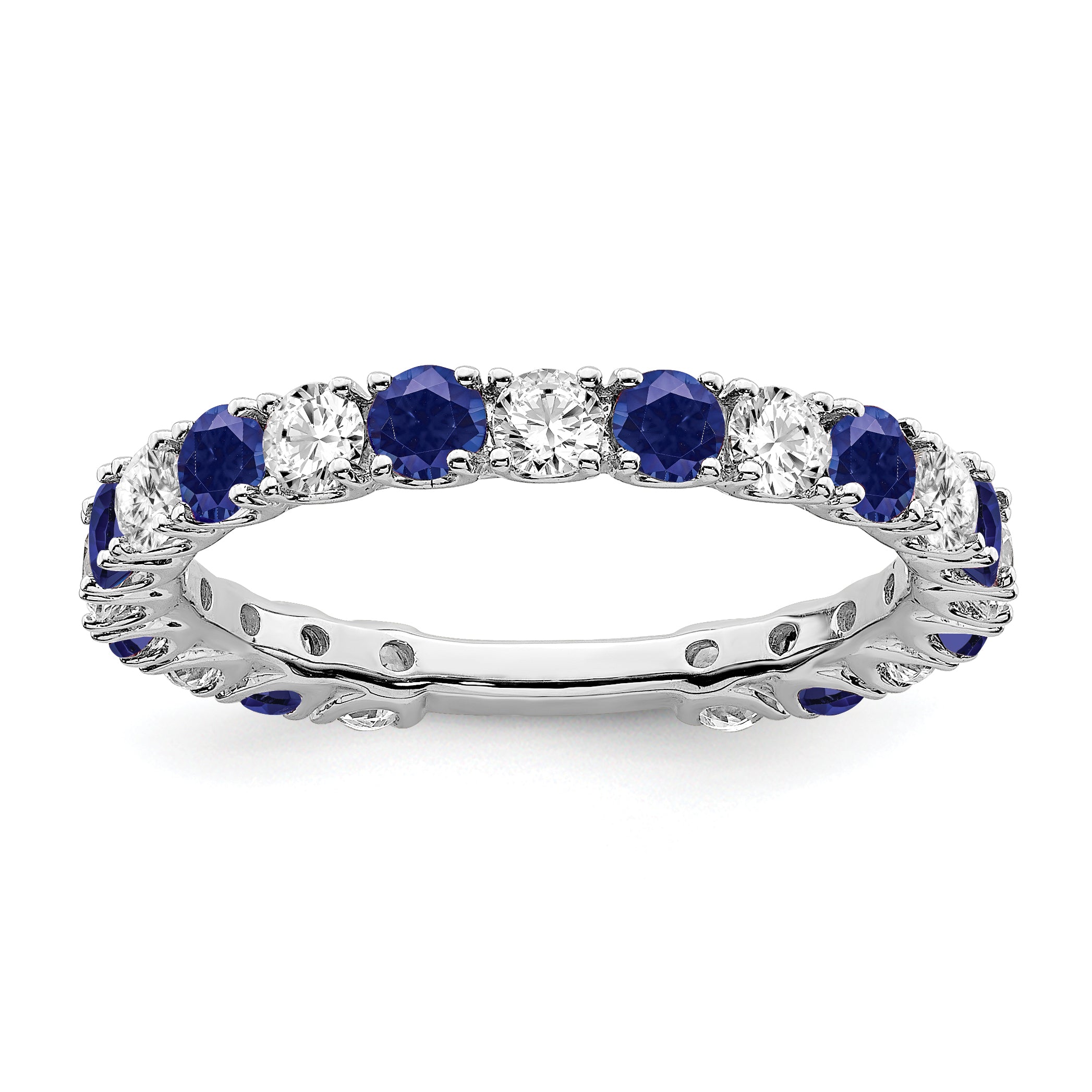 14k White Gold Created Sapphire and Diamond Band Main image