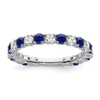 14k White Gold Created Sapphire and Diamond Band