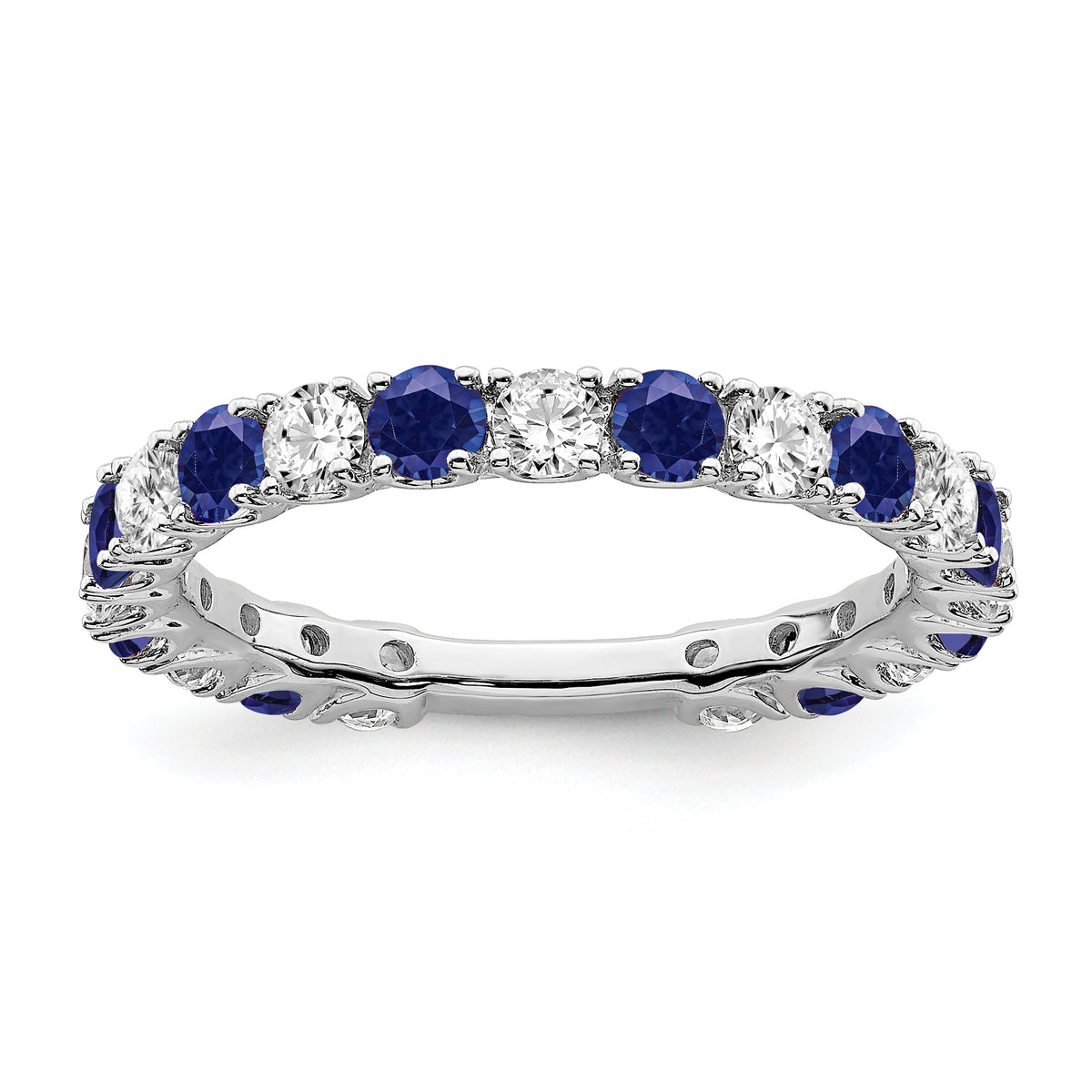 14k White Gold Created Sapphire and Diamond Band