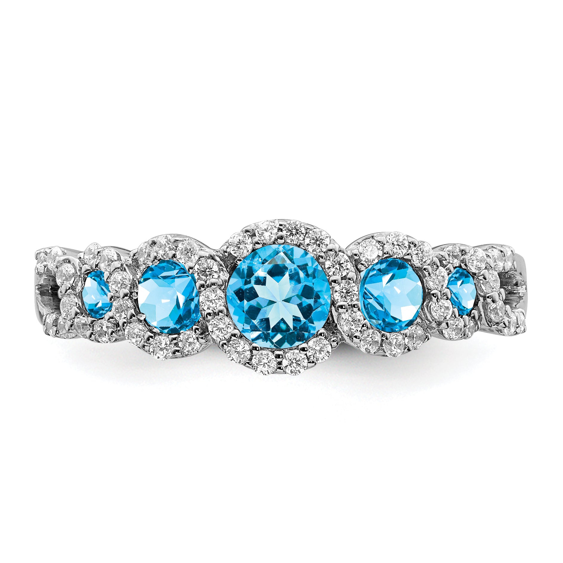 14k White Gold Blue Topaz and Diamond Ring