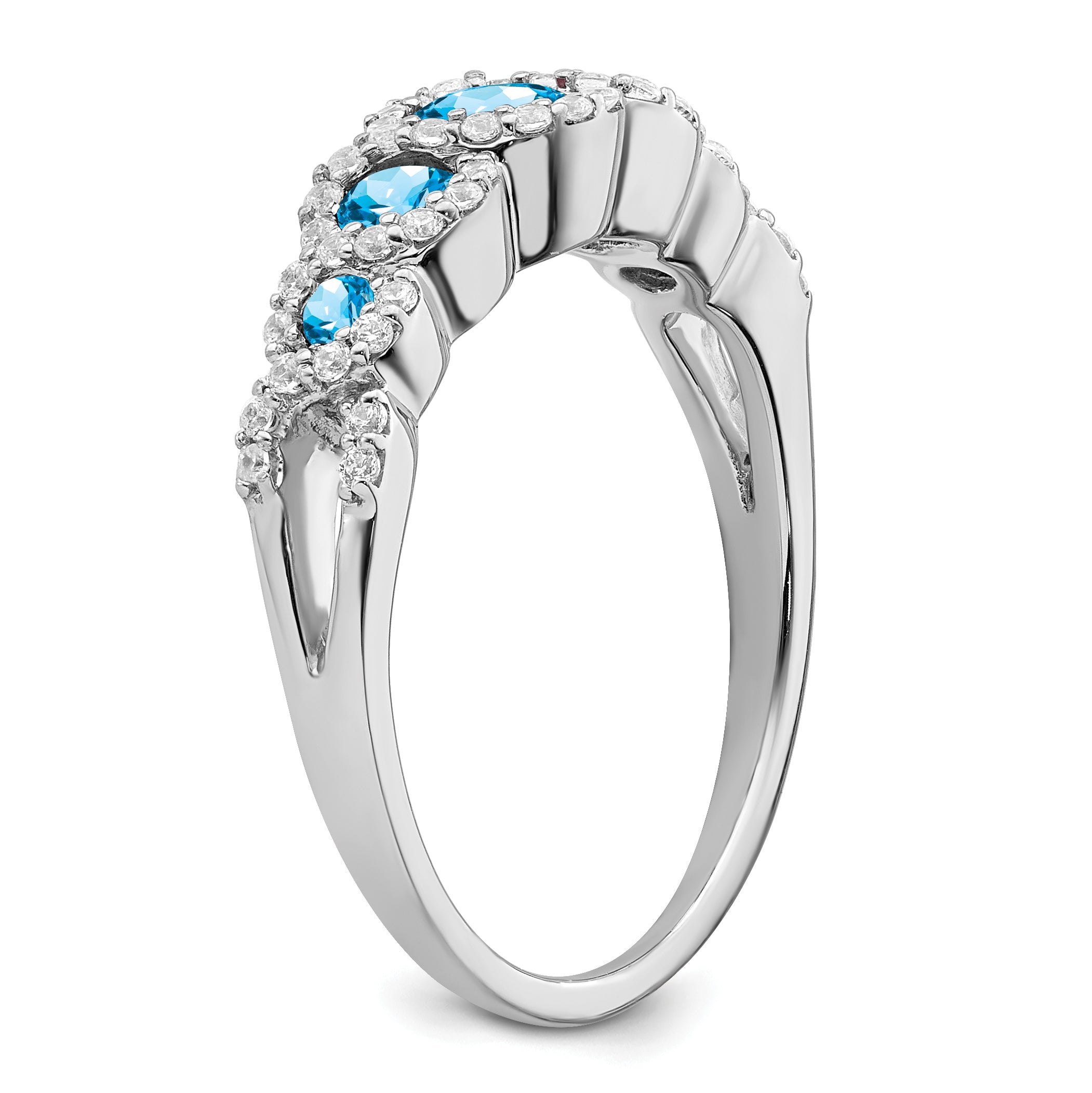 14k White Gold Blue Topaz and Diamond Ring