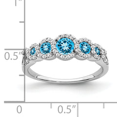 14k White Gold Blue Topaz and Diamond Ring