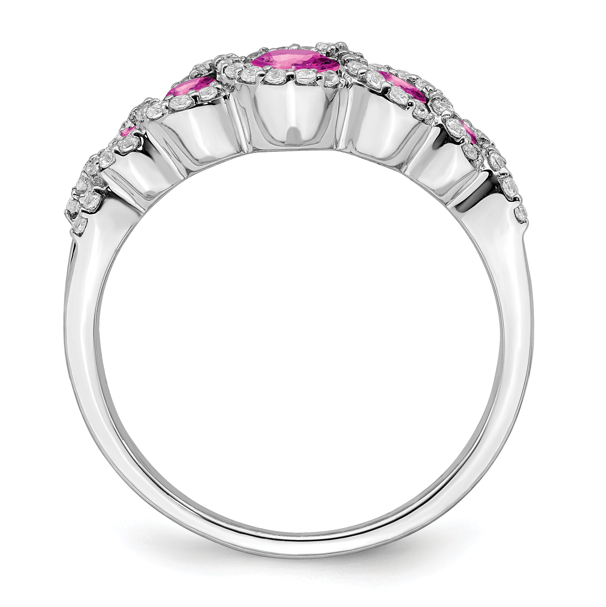 14k White Gold Created Pink Sapphire and Diamond Ring