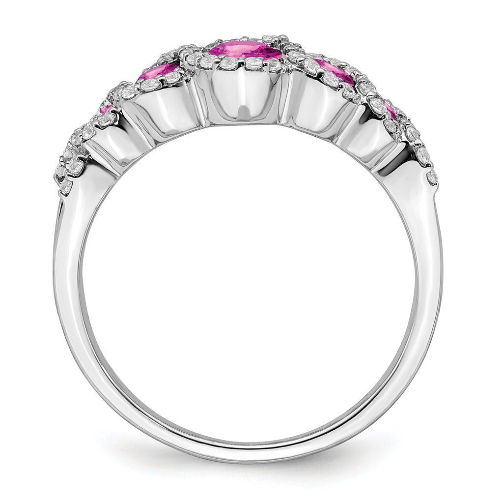 14k White Gold Created Pink Sapphire and Diamond Ring