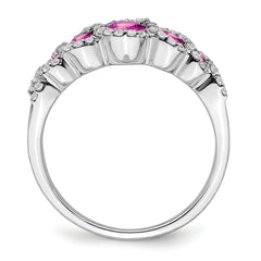 14k White Gold Created Pink Sapphire and Diamond Ring