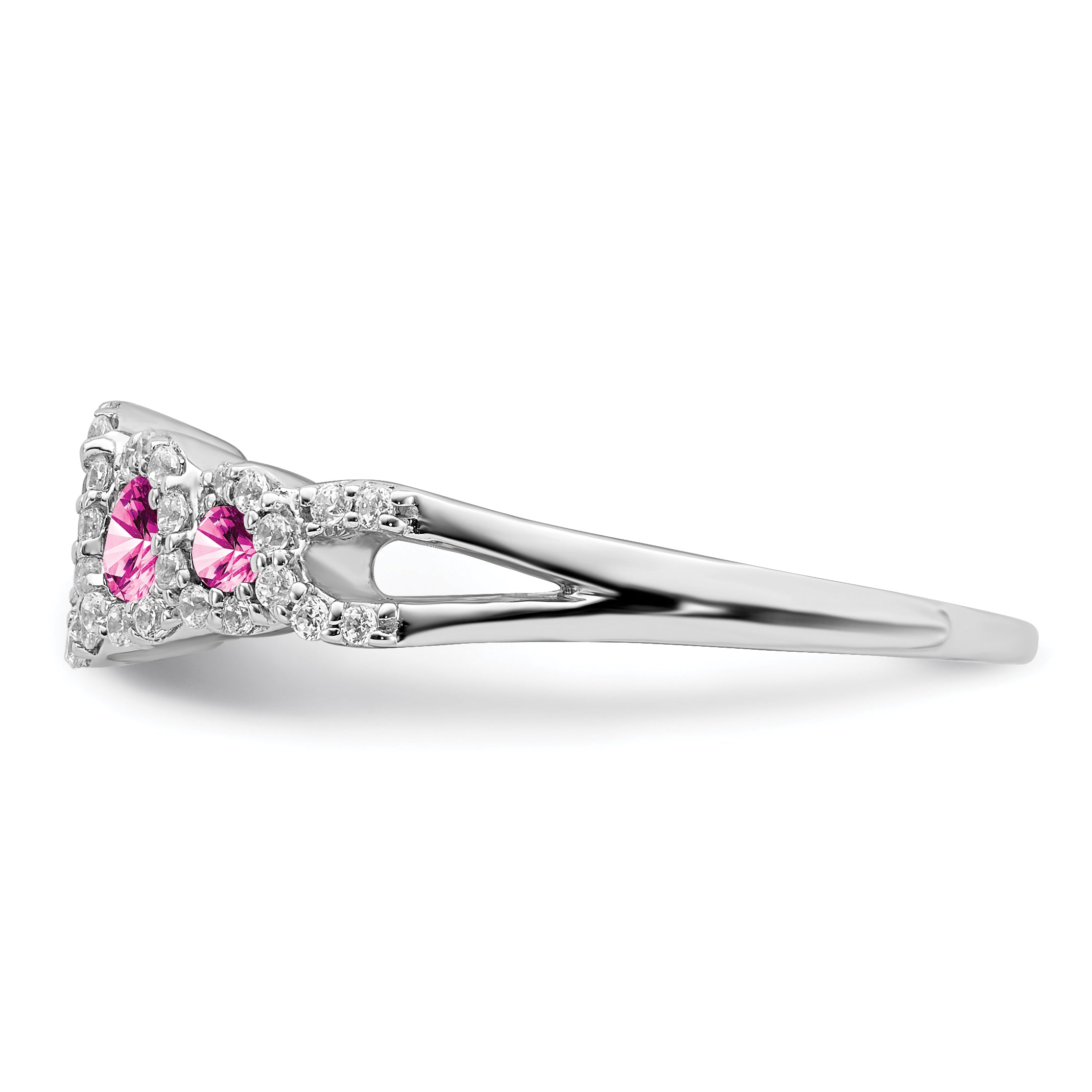 14k White Gold Created Pink Sapphire and Diamond Ring
