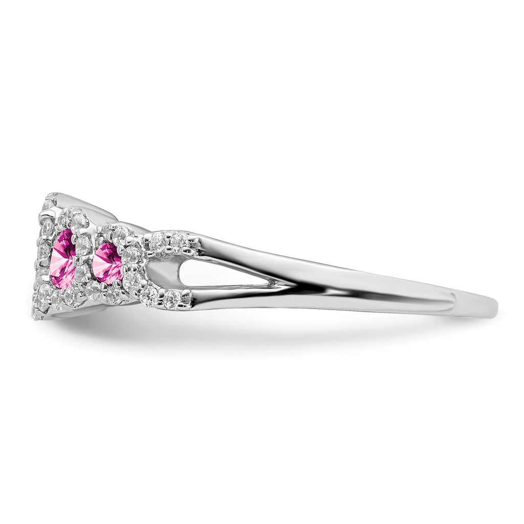 14k White Gold Created Pink Sapphire and Diamond Ring