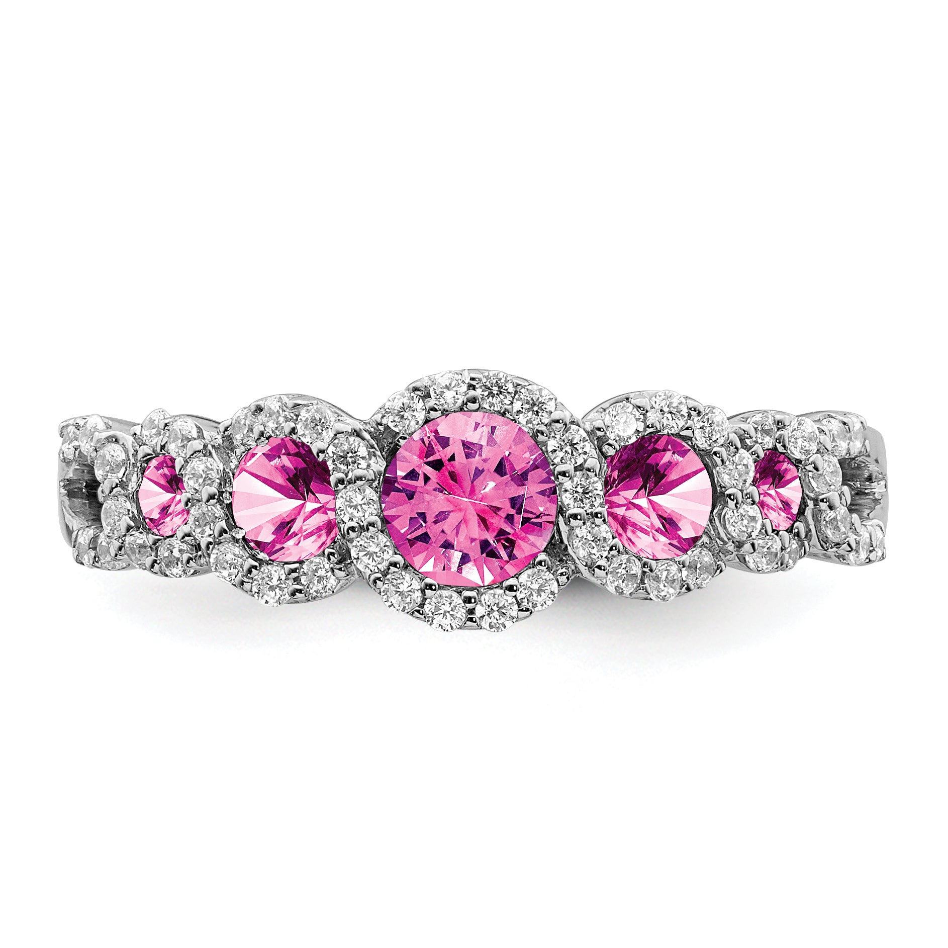 14k White Gold Created Pink Sapphire and Diamond Ring