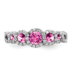 14k White Gold Created Pink Sapphire and Diamond Ring