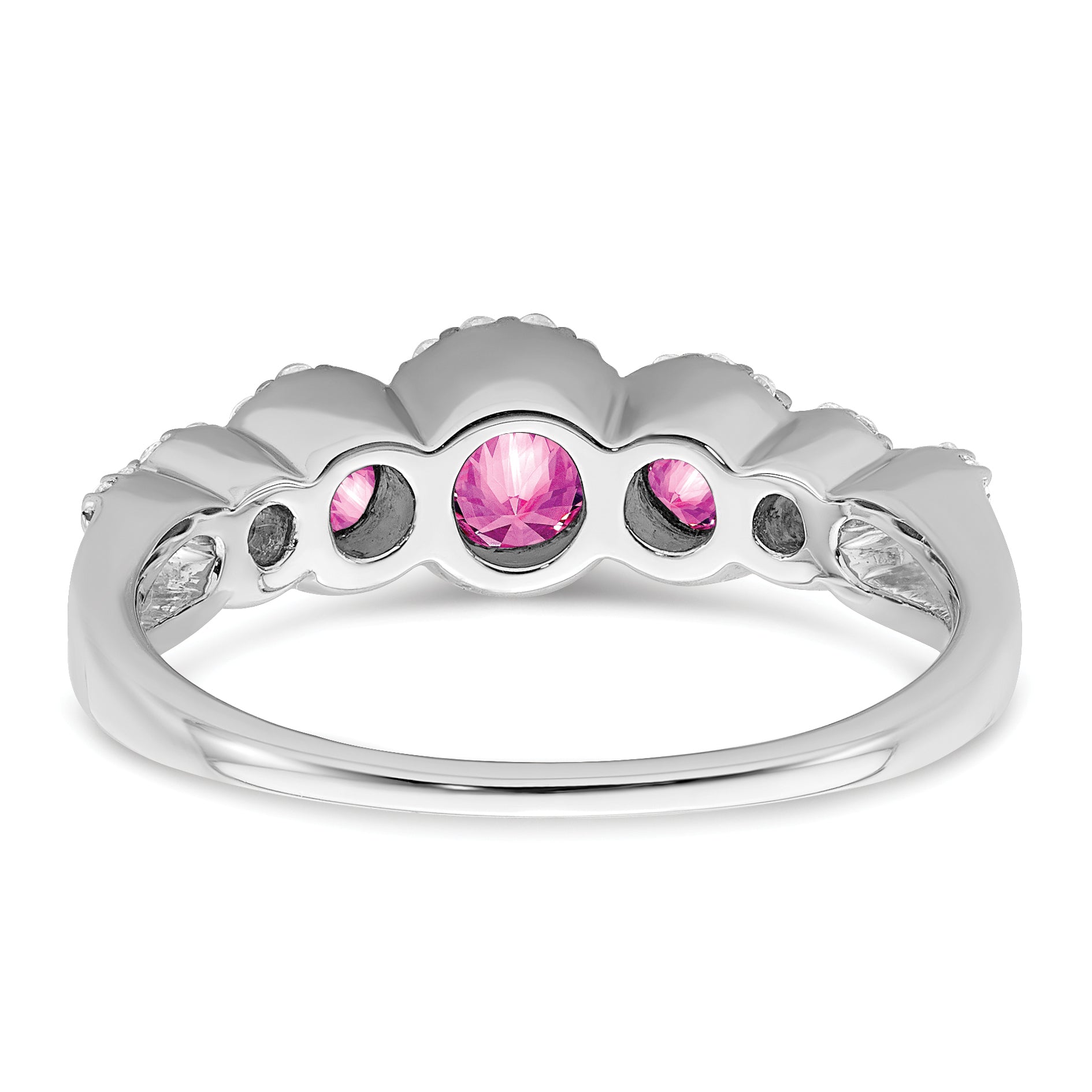 14k White Gold Created Pink Sapphire and Diamond Ring