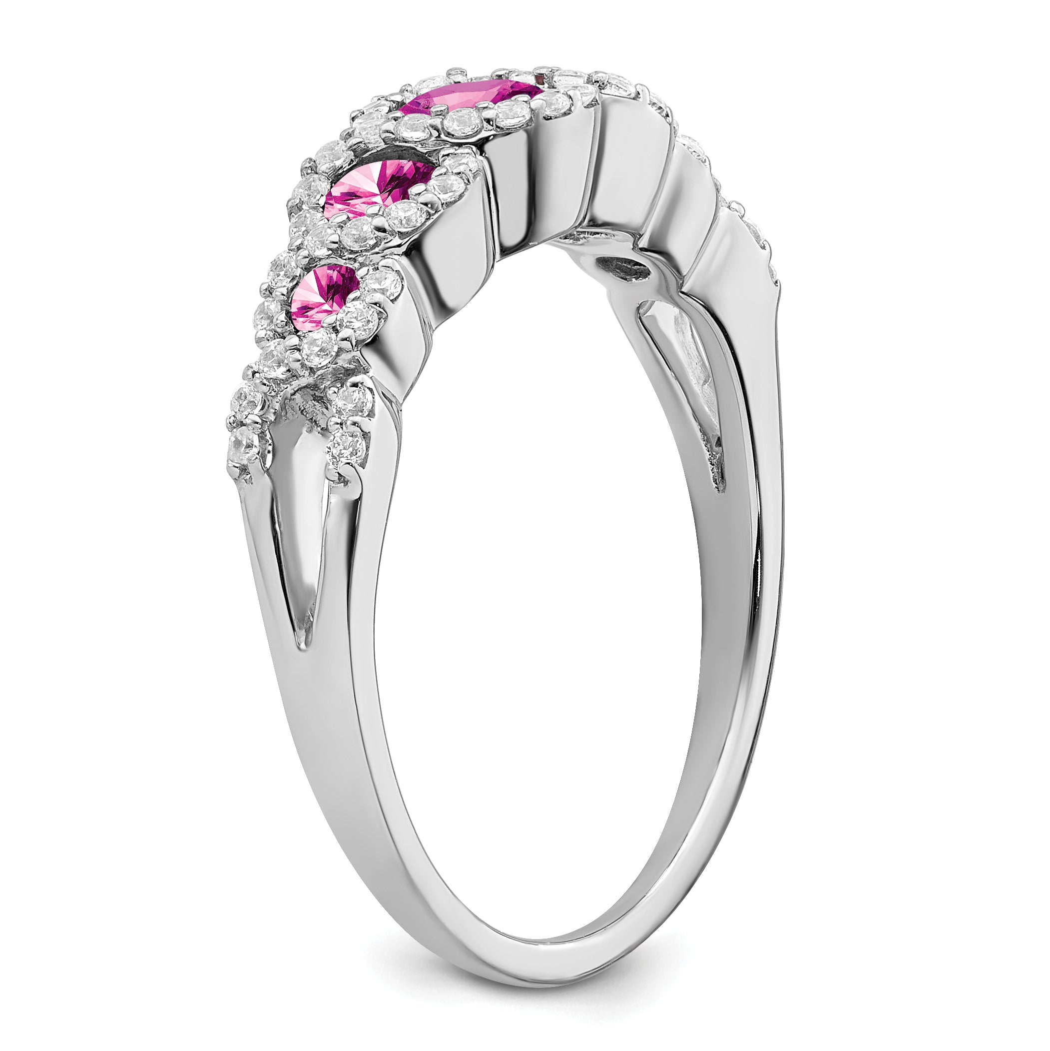 14k White Gold Created Pink Sapphire and Diamond Ring