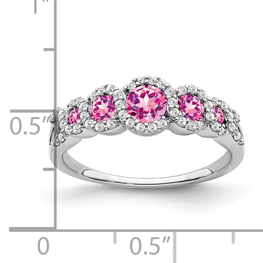 14k White Gold Created Pink Sapphire and Diamond Ring