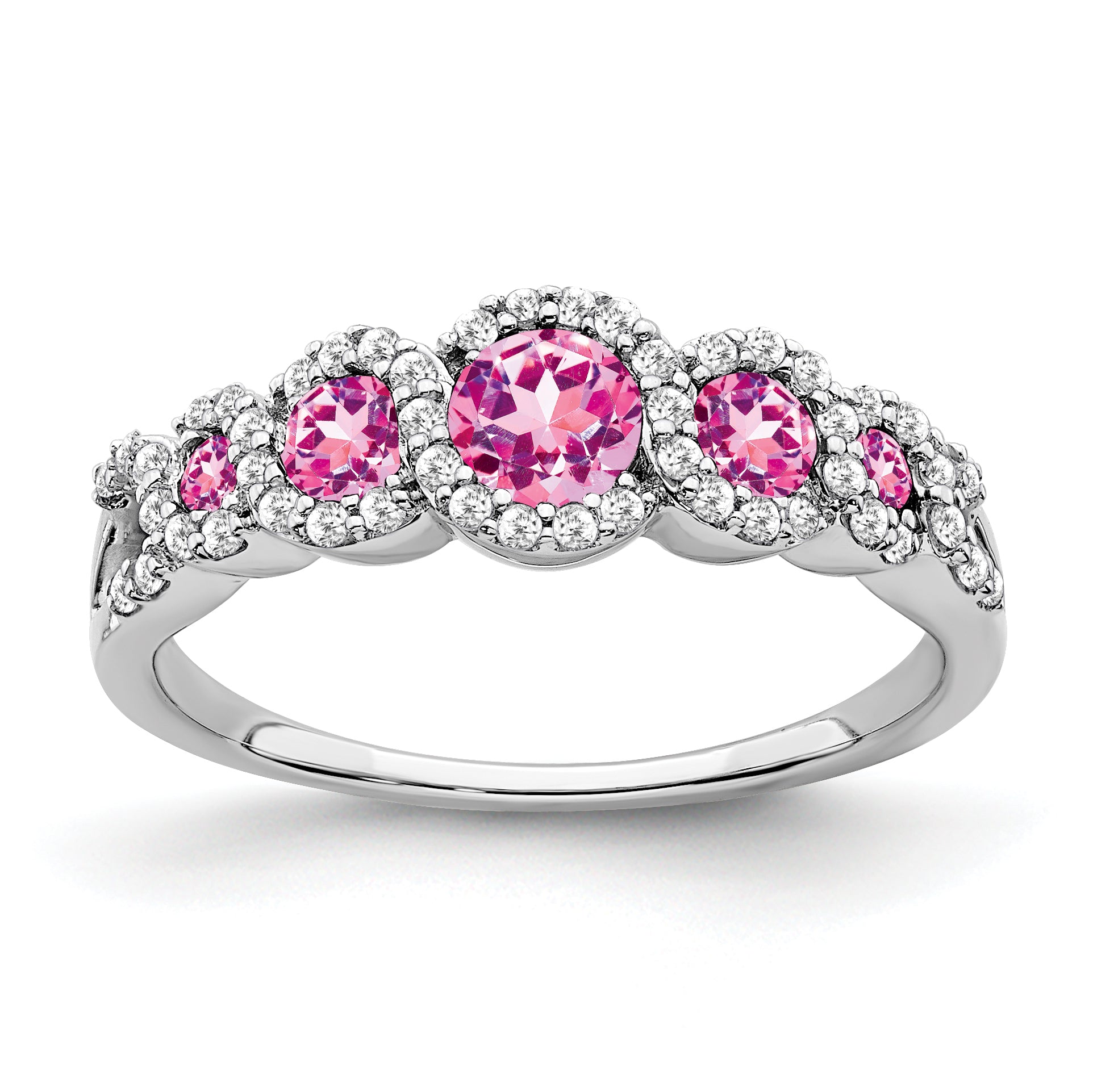 14k White Gold Created Pink Sapphire and Diamond Ring Main image