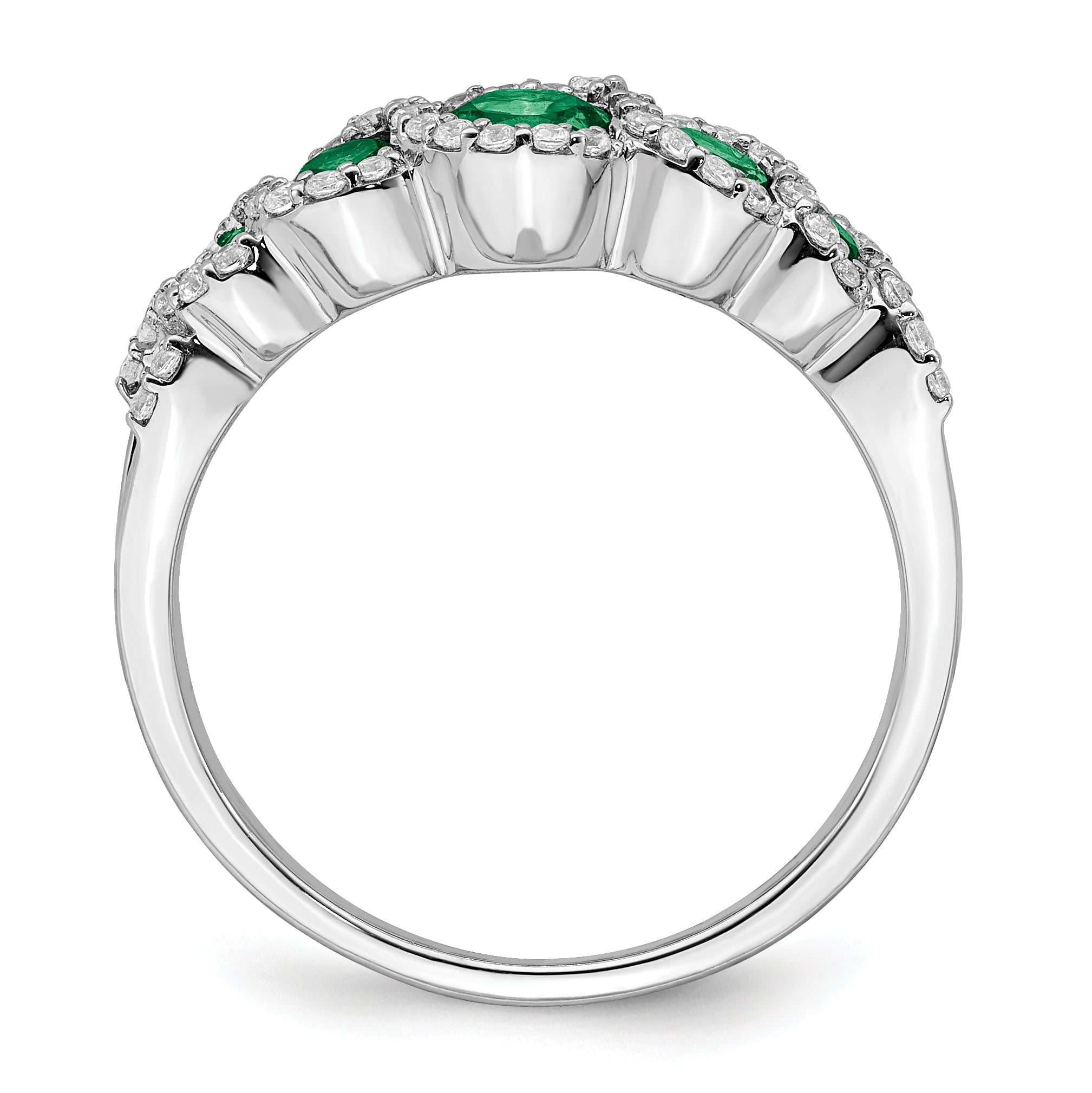 14k White Gold Created Emerald and Diamond Ring