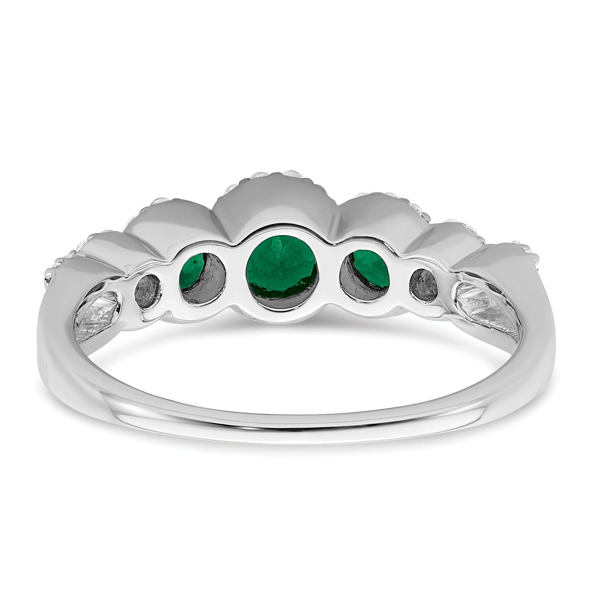 14k White Gold Created Emerald and Diamond Ring