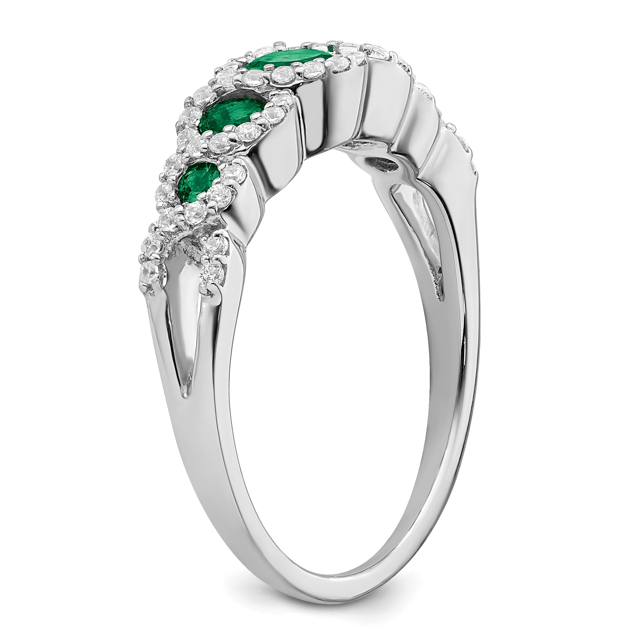 14k White Gold Created Emerald and Diamond Ring